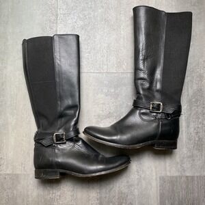 FRYE Melissa Gore Zip Tall Knee Boots Black Leather Size 8 B